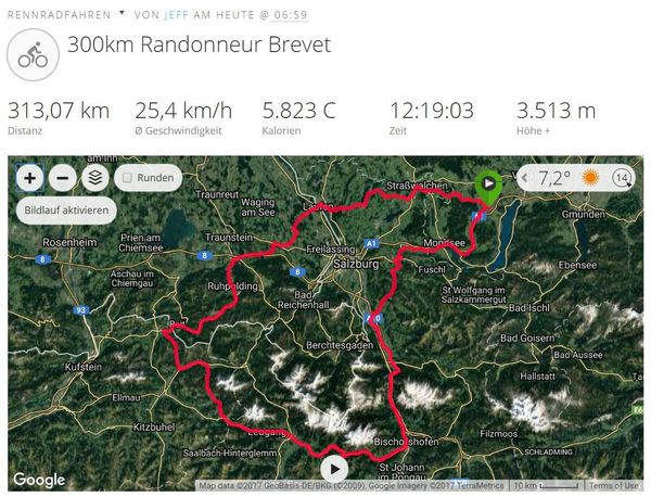 300km Brevet Strecke